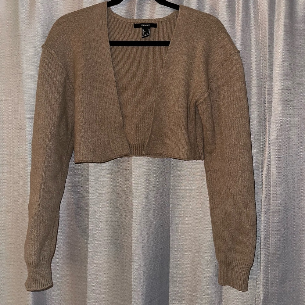 Tan Cropped Cardigan Sweater